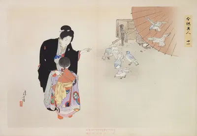 Kyōiku imayō bijin fūzoku zen Pl.11 by Toshikata Mizuno, 1898 — digital art print download