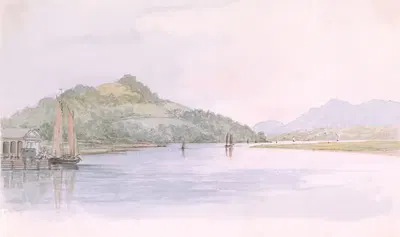 Stopping place below Hudson – first view of the Catskill Mountains from the Hudson River, July 24th 1846, U.S. by Michael…