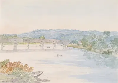 Wooden bridge on the Mohawk River, Schenectady U.S. July 20th 1846 by Michael Seymour, 1846 — digital art print download