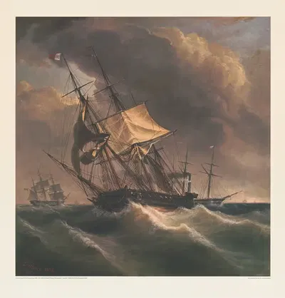 Парусник в бурю by Фредерик Ру, 1869 — digital art print download