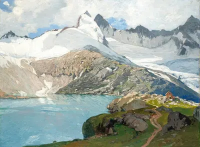A Mountain Lake with a Hut by Albert Stagura — digital art print download