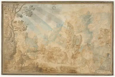 Горный пейзаж с фигурами by Антон Миру, 1600–1650 — digital art print download