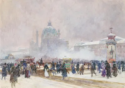 Церковь Святого Карла в Вене в снежную метель by Карл Мюллер, 1906 — digital art print download