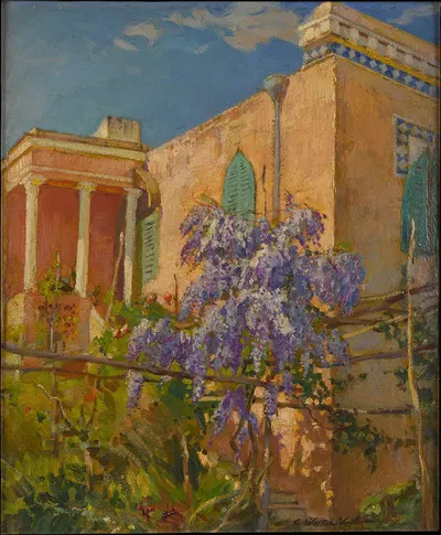 A House with Flowering Trees along the Amalfi Coast of Italy by Constantin Westchiloff — digital art print download