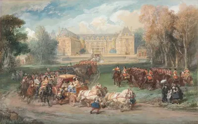 Людовик XIV управляет своей каретой в парке Версаля by Эжен Лами, 1870 — digital art print download