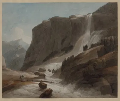 Waterfall between Chiavenna and Mount Splügen by Francis Towne, 1784 — digital art print download