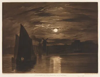 Лунный свет на Медуэе в Чатеме by Сэр Фрэнк Шорт, 1920 — digital art print download