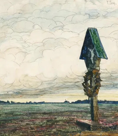 Крест у дороги под грозовыми облаками by Франц Седлачек, 1909 — digital art print download