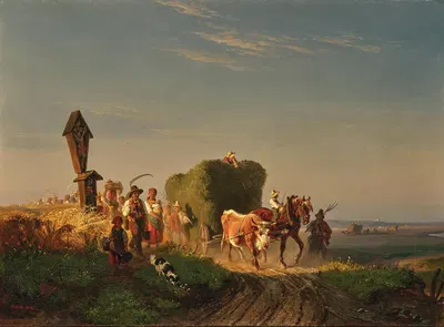 Возвращение домой с сенокоса на закате by Фридрих Вольц, 1851 — digital art print download