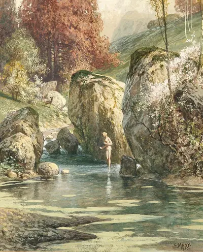 Купающиеся в горном ручье by Георг Янни, 1920 — digital art print download