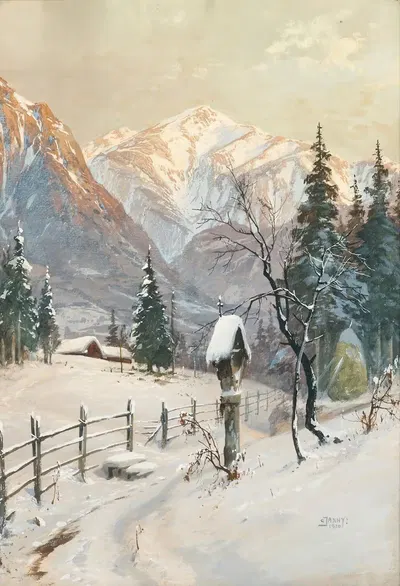Шнееберг (гора), видимый из Семмеринга зимним утром by Георг Янни — digital art print download