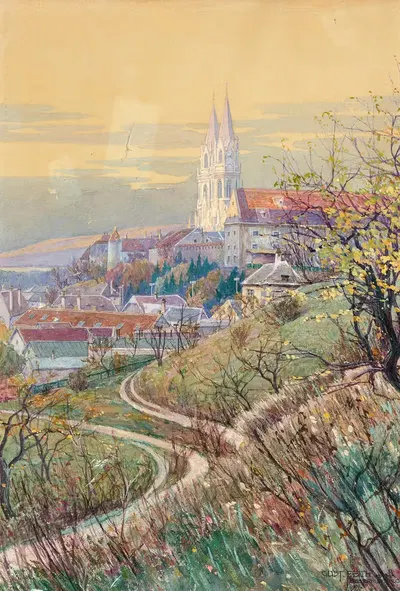 A view of the abbey church of Klosterneuburg by Gustav Feith, 1918 — digital art print download