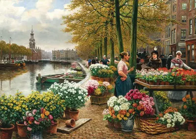 A Flower Market in Amsterdam by Henri Houben — digital art print download