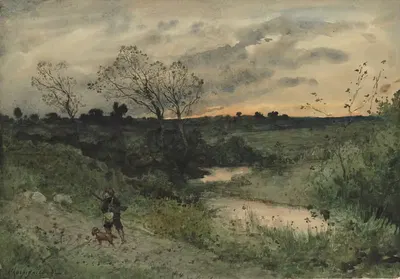 Рассвет — охотник с собакой by Анри-Жозеф Арпиньи, 1882 — digital art print download