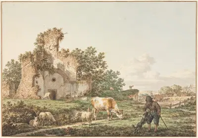 Пасторальный пейзаж с руинами by Якоб Кац, 1799 — digital art print download