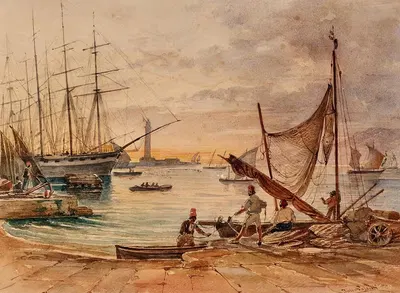 An evening in the harbour of Triest by Johann Nepomuk Passini, 1851 — digital art print download