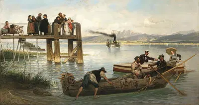 A Steamboat Jetty on Lake Chiemsee by Karl Raupp, 1889 — digital art print download