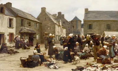 Рынок в Плодуальмезо by Леон Огюст Лермиц, 1875 — digital art print download