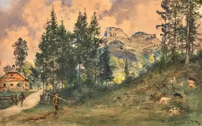 Горное пастбище в Аусси с видом на гору Лозер by Рудольф фон Альт, 1859 — digital art print download