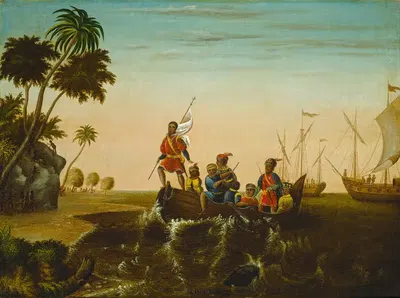 The Landing of Columbus by Edward Hicks, c. 1837 — digital art print download