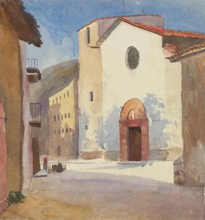 Church and Street, Camprodon by Emily Sargent, 1902 — digital art print download