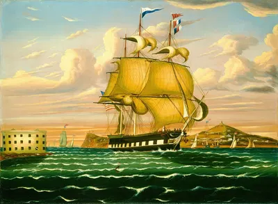 Packet Ship Passing Castle Williams, New York Harbor by Thomas Chambers — digital art print download