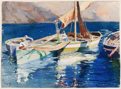 Рыболовные лодки в Средиземном море by Пьер Виньаль — digital art print download