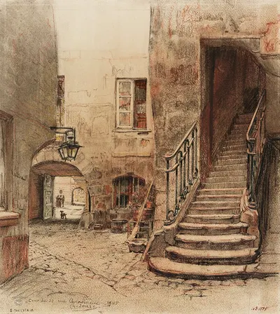 Лестница и двор по адресу 22, улица Шанонесс by Шарль Жуас, 1915-1945 — digital art print download