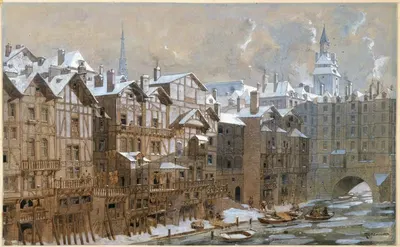 Город и мост на Шанже зимой 1650 by Фёдор Хоффбауэр, 1915-1945 — digital art print download