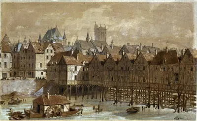 Гранд Шатле и мост Мельников в 1580 году by Фёдор Хоффбауэр, 1915-1945 — digital art print download
