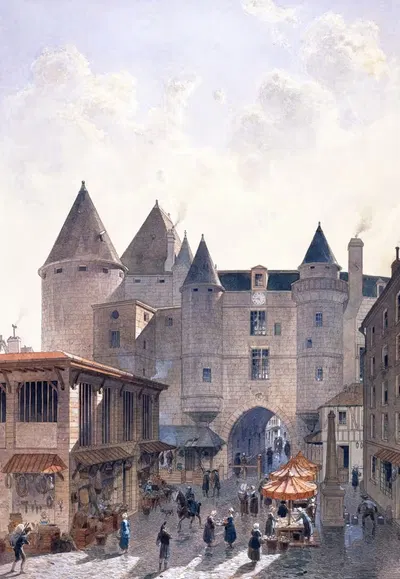 Великий Шателе, вид с улицы Сен-Дени в 1800 by Фёдор Хоффбауэр, 1915-1945 — digital art print download