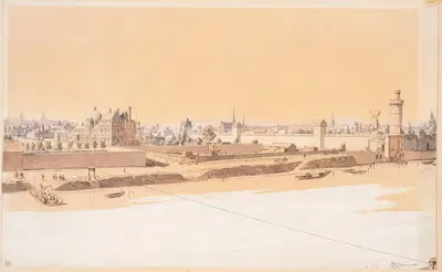 Дворец Тюильри, улица Сен-Нисез, Порт Нёв и Порт Сен-Оноре в 1585 году by Фёдор Хоффбауэр, 1915-1945 — digital art print…