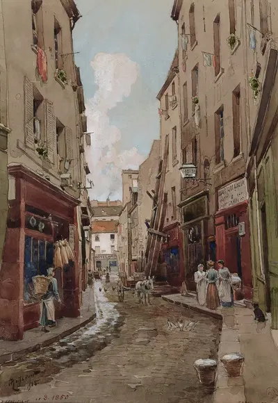 Улица Сен-Медар в 1905 году, в сторону улицы Мюффетар by Фёдор Хоффбауэр, 1915-1945 — digital art print download
