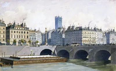 Вид на площадь Шатле и мост О-Шанж, в 1830 году by Фёдор Хоффбауэр, 1915-1945 — digital art print download