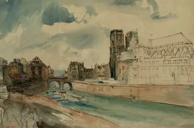 Seine devant l'archevêché et la cathédrale Notre-Dame vers 1840 by Henri Jean Baptiste Levis, 1915-1945 — digital art print…