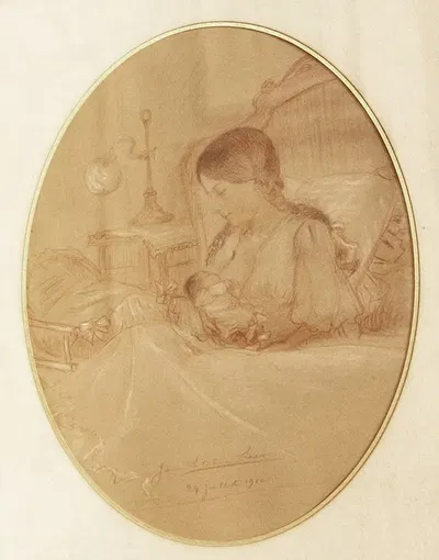 Marcelle Vermorel et son fils Victor by Жан Атше, 1910 — digital art print download