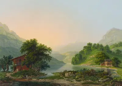 Озеро Лунгерен в кантоне Унтервальден by Иоганн Генрих Блёлер — digital art print download