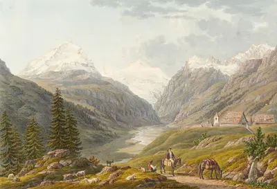 Village de Hinter Rhin et source du Rhin by Johann Heinrich Luttringhausen — digital art print download