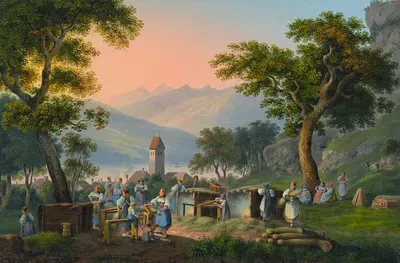 Сцена деревенской жизни в Унтерзене by Иоганн Людвиг Блёйлер — digital art print download