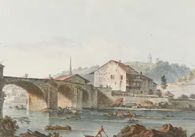 Vue d'un pont à Fribourg by Joseph Emmanuel Curty — digital art print download