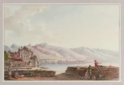 Vue d'une partie de la Ville de Vevey, prise d'epuis la promenade by Joseph Emmanuel Curty — digital art print download