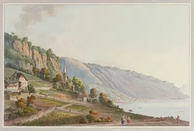 Vue d'une partie de Montreux pays de Vaud by Joseph Emmanuel Curty — digital art print download