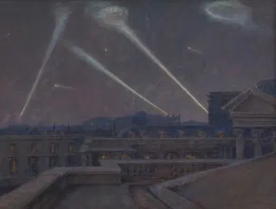 Sur les terrasses du Palais Bourbon, nuit du 29 janvier 1916, zeppelins by Marie-Joseph-Leon Clavel (Iwill) — digital art…