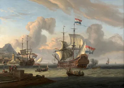 Голландские военные корабли у средиземноморского побережья by Абрахам Сток — digital art print download