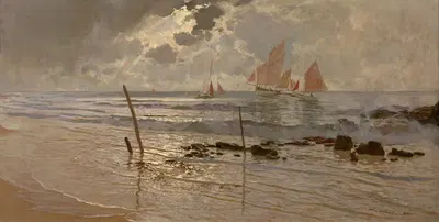 Voiliers dans la Manche ; 'Eclaircie près de Carolles' by Amédée-Julien Marcel-Clément — digital art print download