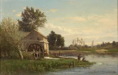 Рыбаки перед мельницей by Эмиль Шарль Ламбине, 1864 — digital art print download