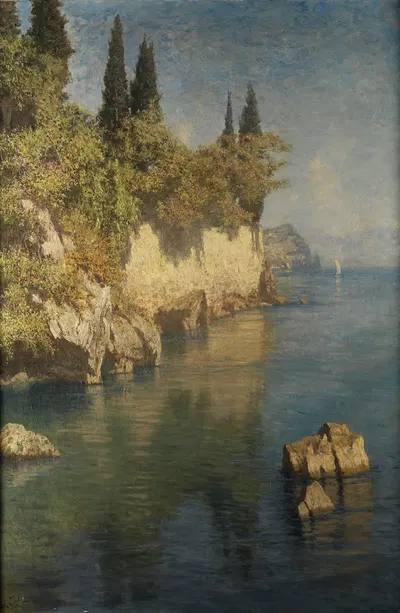 Blick auf das Felsenufer des Comer Sees by Felix Possart, 1907 — digital art print download