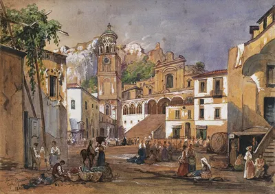 Рыночная сцена в Амальфи by Джачинто Джиганте, 1845 — digital art print download