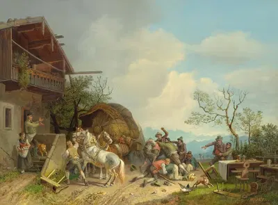 Драка перед трактиром by Генрих Бюркель, 1855-1860 — digital art print download