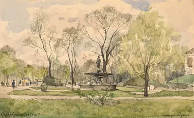 Сады на Елисейских полях с фонтаном Дианы Жака Итторфа, Париж by Анри-Жозеф Арпиньи — digital art print download